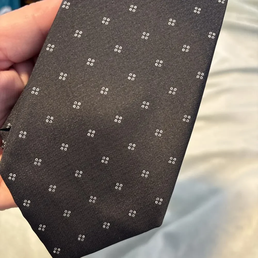 Calvin Klein Men's Polyester Tie Black Geometric Micro Solid NWT